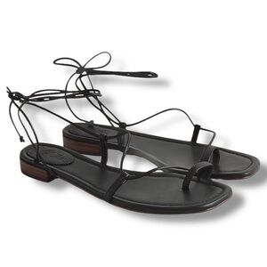 J. Crew Black Abbie Ankle Wrap Sandals Black  Leather 7.5